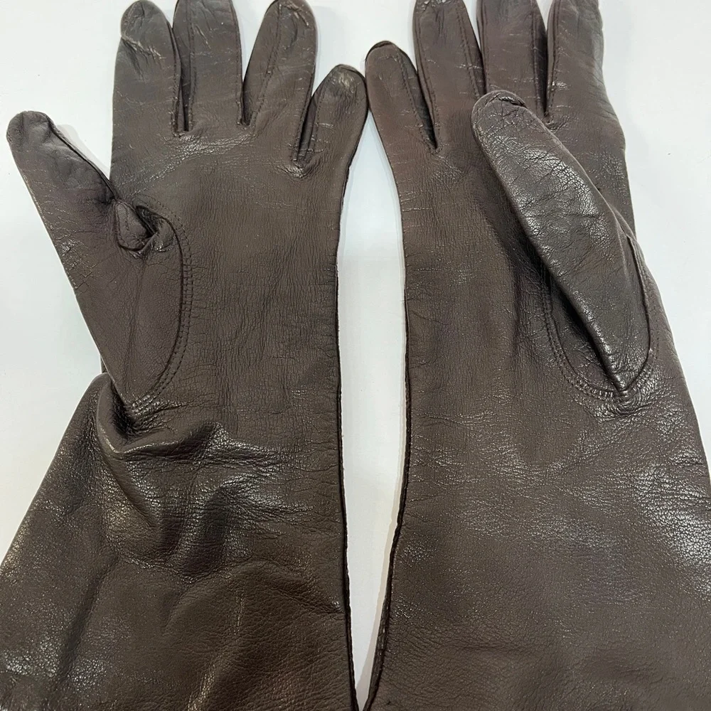 Vintage 100% Silk Brown Gloves women’s 7 1/2 Made in Italy